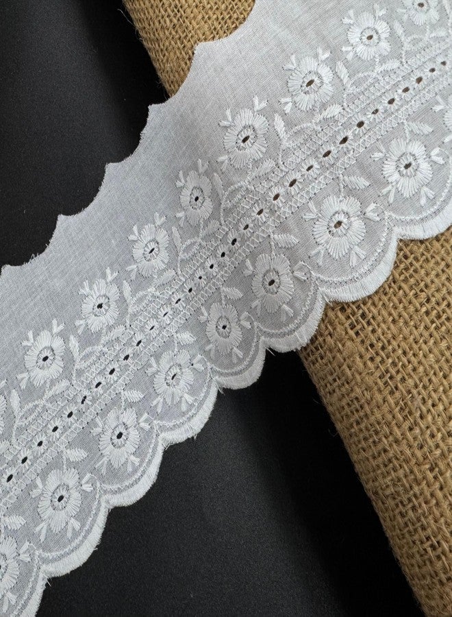 Bapna Lace Cotton Floral Design (5 Yard), White - Image 2